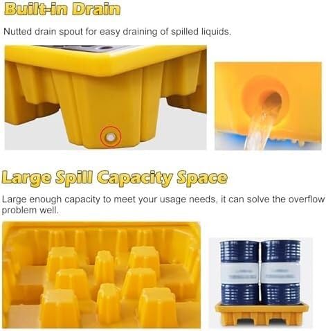Palets Antiderrames, Plataformas Antiderrames, Palets De Plástico Apilables De Seguridad Industrial Para Sótanos, Fábricas, Garajes Y Almacenes, Palets Modulares Con Salidas De Drenaje, 65,5 X 36 X 1