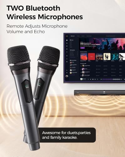 Image of Karaoke Soundbar with Subwoofer for TV and 2 Wireless Microphones