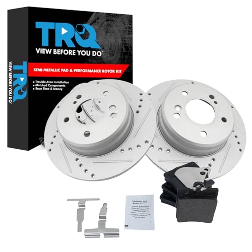 Image of TRQ Performance Rear Brake Pad and Rotor Set Semi Metallic G Coated Rotors Compatible with 2004-2008 Chrysler Crossfire 1997-2011 Mercedes-Benz C230 C240 C280 SLK230 SLK280 SLK300 SLK320 SLK350