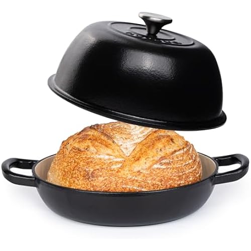 Enamelled Cast Iron Dutch Oven Pot – Dutch Oven For Sourdough Bread Baking – Cast Iron Bread Pot – Black, 6 Quarts, 26cm – by Nuovva