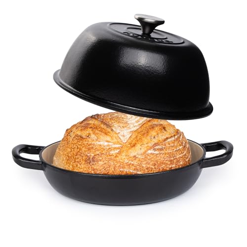 Image of Enamelled Cast Iron Dutch Oven Pot – Dutch Oven For Sourdough Bread Baking – Cast Iron Bread Pot – Black, 6 Quarts, 26cm – by Nuovva