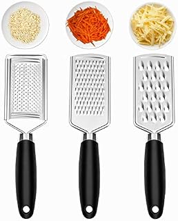 Kitchen Cheese Grater, Lemon Zester, Razor-Sharp Stainless Steel Blade & Ergonomic TPR Handle, Easy to Grate Or Zest Chocolate Vegetables Fruits Garlic Ginger Nuts Cheese,Black (3 Piece)