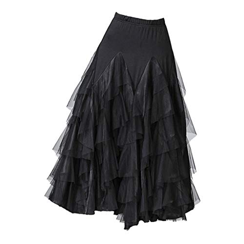 oshhni Vestido Feminino Milk Silk Latin Cha Cha 360 ° Swing Ballroom Exercício Dança - Preto