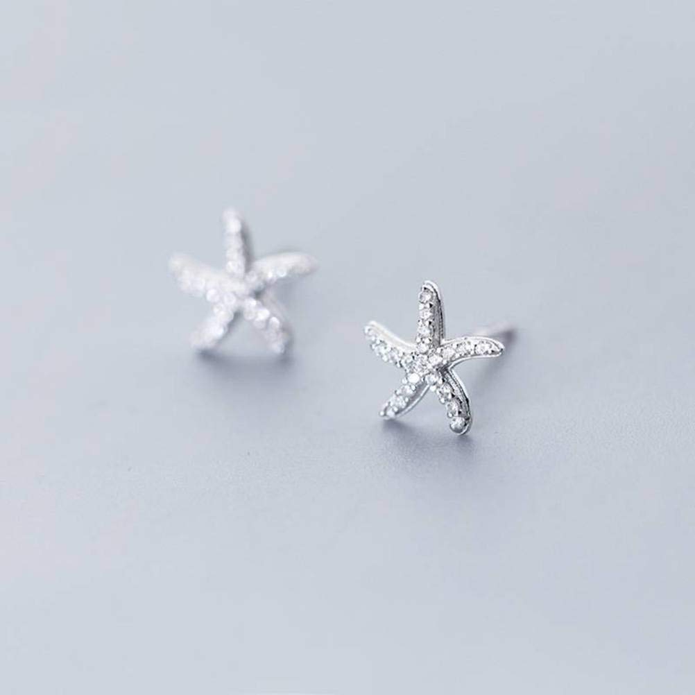 RWRAPS Ohrringe für Frauen, S925 Silber Ohrringe weiblich Han Sen Diamant süße kleine Seestern hübsche Stern Ohrringe weiblich EIN Paar
