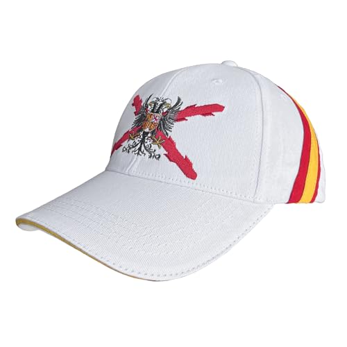 Gorra Cruz de Borgoña con el Águila Bicéfala Española,6 Paneles, 100% Algodón Peinado, Ajustable, con Águila Imperial España,Regalo Uso Diario (FR/ES, Letras, Talla única, Blanco)
