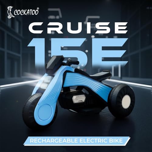 Image of Cockatoo 15E Cruise Rechargable Electric Bike for Kids with Music and LED Light, Kids Scooter Bike for 3+Yrs Boys&Girls Powered by 6V & 4.5 AH Battery for 4.5Hr-6Hr Ride with Foot Accelerator