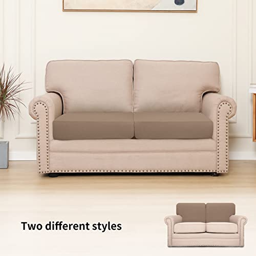 Image of Easy-Going Stretch 2 Pieces Loveseat Couch Cushion Cover for 2 Seat | Individual Furniture Protector Sofa slipcover for 2 Cushion Couch Washable Soft with Elastic Bottom Camel