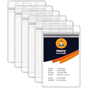 6 Pack ID Badge Holder – Vertical Badge Holder, 2.25″ x 3.5″ Clear Cards Holders for Lanyard, Plastic Sealable Waterproof, Name Tag Holder for Nurses, Office, and School