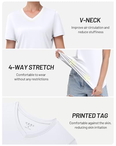 Image of Runhit Womens Workout Tops Short Sleeve UPF 50+ Athletic Sun Shirts Quick Dry V Neck T-Shirt Moisture Wicking Gym Hiking Tee