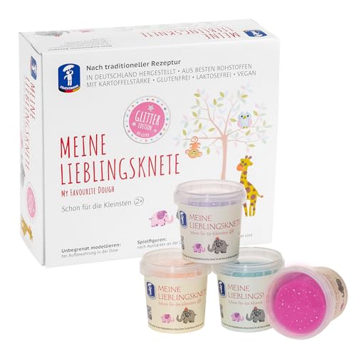 Feuchtmann MEINE LIEBLINGSKNETE Glitter Edition - Knetset 4 x 130g vegane glutenfreie Knete Kinderknete ungiftig mit Bio-Glitter Glitzerknete für kreatives Spielen ab 2 Jahren