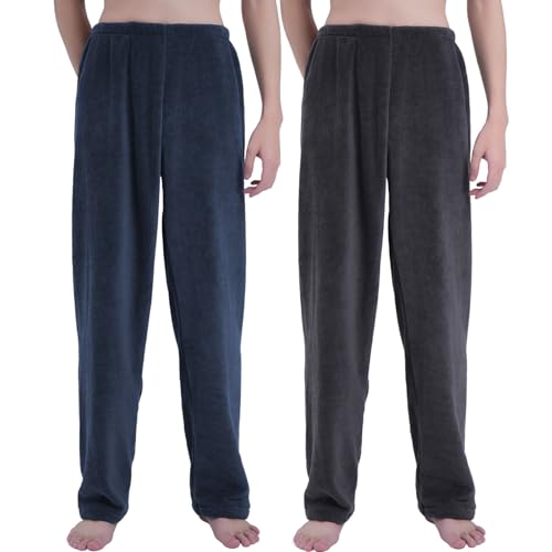 Men's 2 Pack Flannel Fleece Pajama Pants Set,PJ Bottoms Plush Warm Sleepwear Pants,Sleep & Lounge