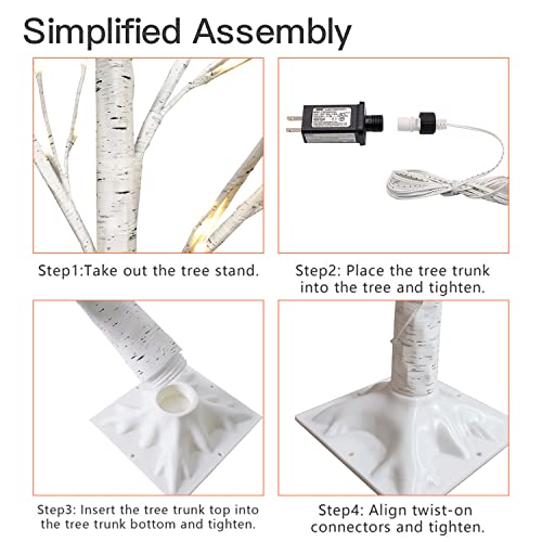 Newbaigo 3 Pieces Pre-Lit Christmas Trees Led Lighted Tree Lamp Halloween Birch Tree Combo Kit, 4Ft 5Ft 6Ft Thanksgiving Decoration Birch Tree For Home, Festival, Party, Wedding, Party, Warm White #TOP6