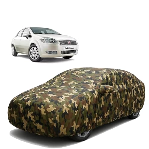 Image of Sulfar 100% Waterproof Car Body Cover Compatible with Mirror for Fiat Linea Classic with Long Lasting Durable Material (Triple Stitched, Full Bottom Elastic, Camouflage Army)