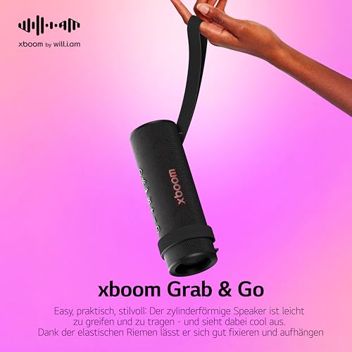LG xboom Grab by will.i.am, tragbarer Bluetooth-Lautsprecher (Signature Sound, IP67, bis zu 20 Std. Akkulaufzeit), Schwarz [Modelljahr: 2025]