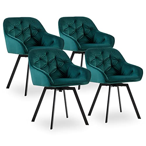 CLIPOP Lot de 4 chaises de salle à manger en velours épais rembourré pivotant à 360° avec dossier et pieds en métal, chaises de bureau rotatives pour bureau à domicile, salon, chambre à coucher