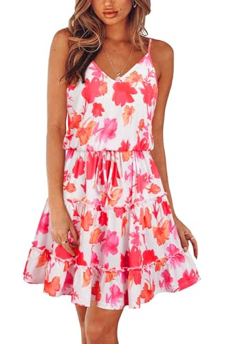 Image of Newshows Women's Summer Casual Dress Cute A Line Ruffle Hem Flattering Fit Beach Vacation Sundress