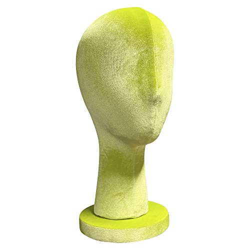 De-Liang Luxury Female Velvet Head Mannequin Green Dress Form Model For Wig Hat Display, Head Form Stand With Detachable Round Velvet Base, 33Cm Height 1 Color (Apple Green) #TOP6