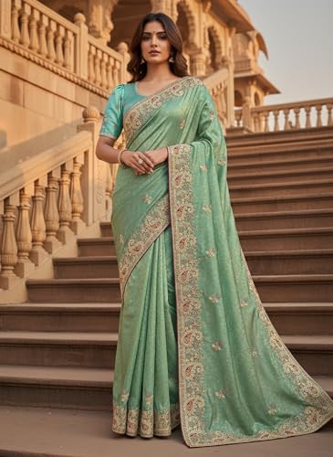 Image of Glory Sarees Women's Pure Soft Silk Banarasi Saree Traditional Embroidery Paisley Border With Blouse Piece (Qualamkars 103 Parent A)