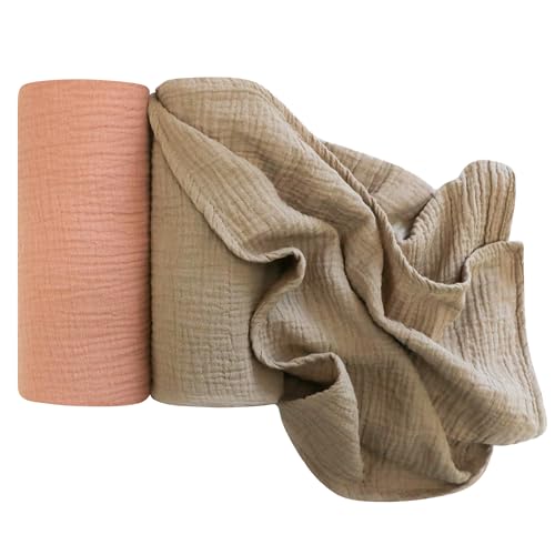 Kewlife gift 2Pack Muslin Swaddle Blankets 104x94cm – Ultra-Soft 100% Cotton Breathable Receiving Blankets for Newborns, Boys & Girls, Multipurpose Wrap, Nursing Cover, Play Mat (Brown)