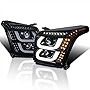 SPEC-D TUNING Glossy Black LED Bar & Signal Projector Headlights Compatible with GMC Yukon/Yukon XL, Left + Right Pair Headlamps Assembly
