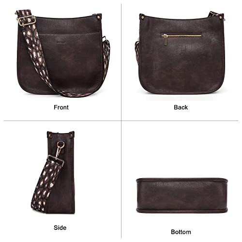 Image of HKCLUF Crossbody Bags for Women Trendy Vegan Leather Hobo Handbags With 2PCS Adjustable Guitar Strap Shoulder Bucket Bags