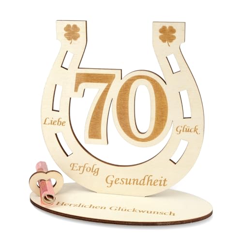 ARTREE Geldgeschenk 70 Geburtstag Frauen & M&auml;nner &ndash; Holz Hufeisen Deko als Gl&uuml;cksbringer &ndash; Geschenkidee f&uuml;r Jubil&auml;um, Geburtstag & Hochzeitstag