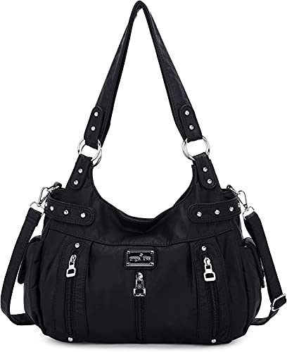 Handbag Hobo Women Handbag Roomy Multiple Pockets Street ladies' Shoulder Bag Fashion PU Tote Satchel Bag for Women (AK19244#-7#Black)