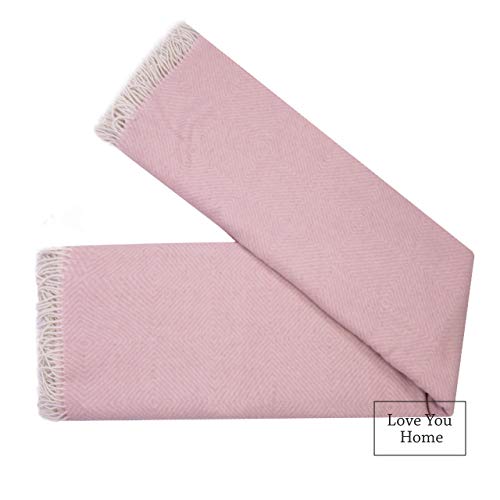LoveYouHome Merino-Wolldecke Romben 140x200cm Weiß-Rosa – Bild 5