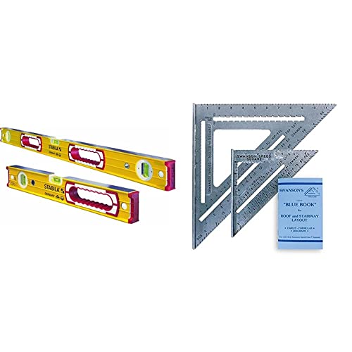 Stabila 37816 48-Inch and 16-Inch Aluminum Box Beam Level Set, Yellow & SWANSON Tool Co., Inc SW1201K Value Pack 7 inch Speed Square and Big 12 Speed Square (without layout bar) ships with Blue Book