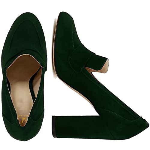 Image of MOOMMO Women Chunky Block Heel Pumps Round Closed Toe Slip On Oxford Loafers Shoes High Heels Snakeskin Work Pump Suede Loafer for Office Ladies Classic Formal Business Professional 4-13 M US