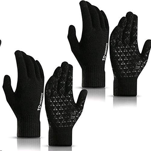 TRENDOUX Mens Gloves, Winter Gloves for Women Adult with Touch Screen - Hands Warm in Cold Weather - Thermal Liners - Anti-Slip Grip - Elastic Cuff - Riding Driving Texting - Two Pairs Black - M