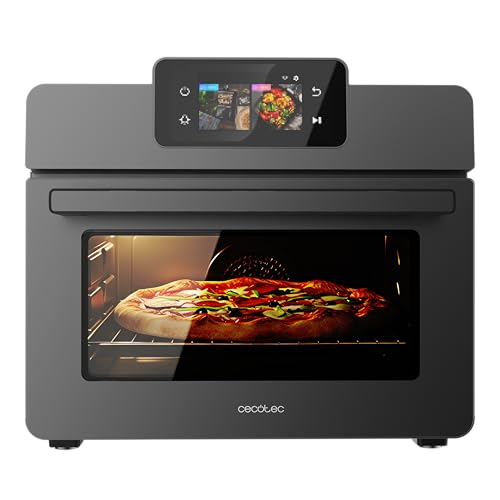 Cecotec Horno de Convección de Sobremesa Bake&Fry 3000 Touch Steel Connected TFT. 1800W, 26L, Pantalla TFT Táctil, 9 Programas, WiFi, 60-230°C, Cocina Saludable sin Aceite
