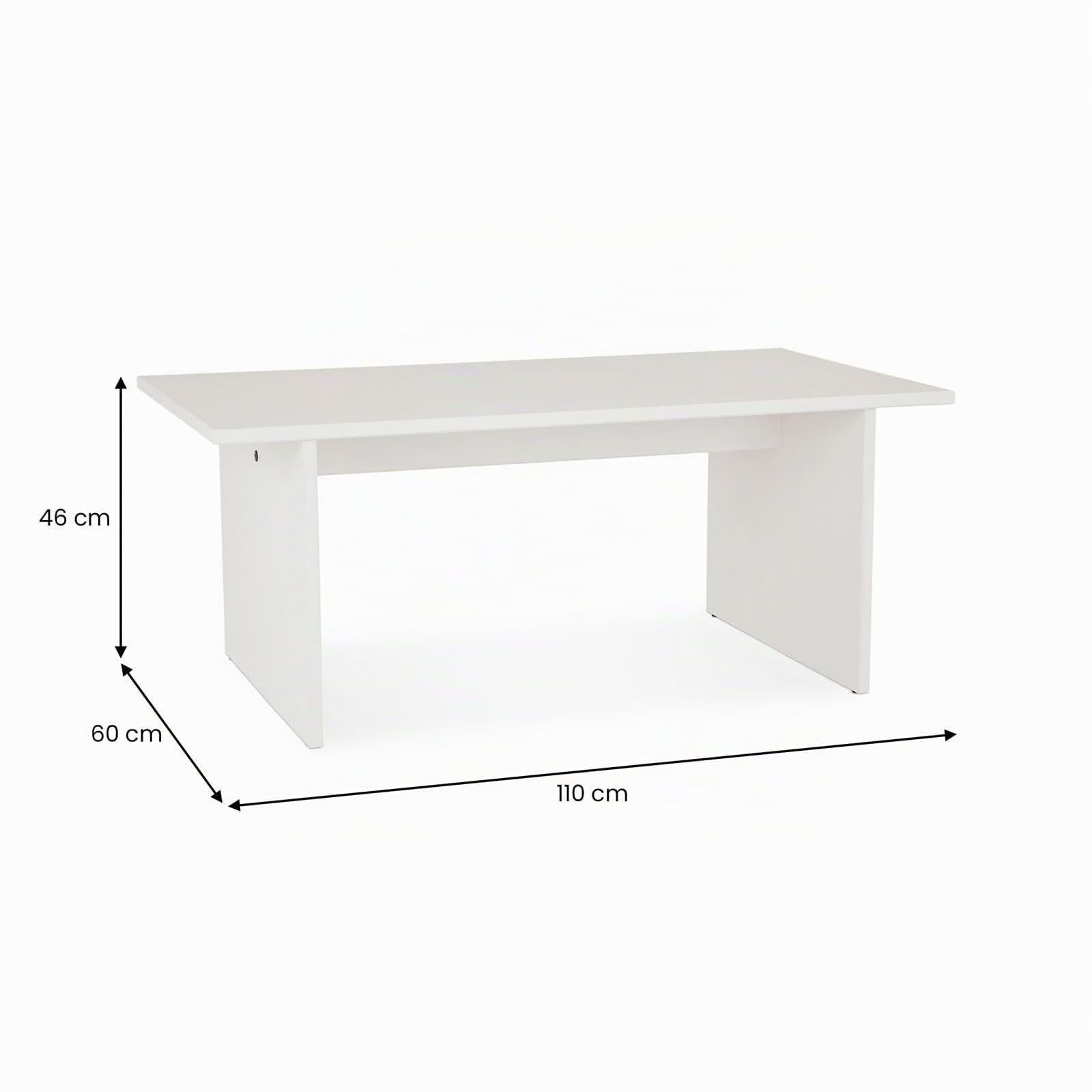 IDIMEX Table Basse Salto rectangulaire pour Salon en Bois Massif Blanc, 110x45 cm, élégante et Minimaliste, Pieds en Bois