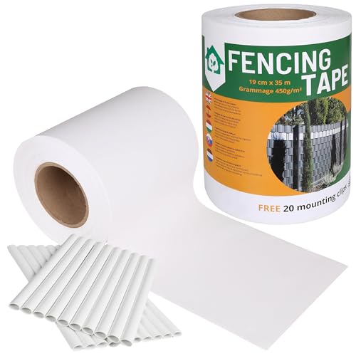 Bellushortus.eu Sichtschutzstreifen, Sichtschutz, Zaunfolie 35 m inkl. 20 Befestigungsclips 450g/m2, Windschutz, Doppelstabmatten für Gartenzaun (19 cm, Weiß)