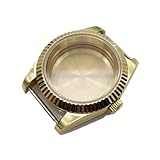 LuxeMetals Cassa for orologio da uomo in vetro zaffiro dorato - 36 mm e 39 mm compatibile con movimenti NH34, NH35, NH36, ETA 2824(Wave flat steel,39mm Fit NH35 NH36)