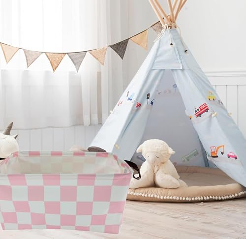 Image of Rectangle Storage Basket Cute Canvas Organizer Bin for Pet /Children Toys, Books, Clothes Perfect for Rooms /Playroom (Grid)