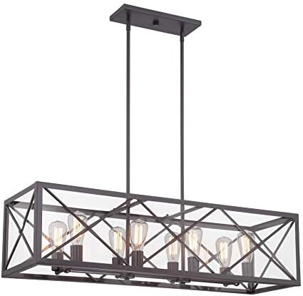 DESIGNERS FOUNTAIN High Line 8 Light Linear Chandelier, 39 Inch Ceiling Lighting Fixture for Kitchen Island and Dining Room, Satin Bronze, 87338-SB