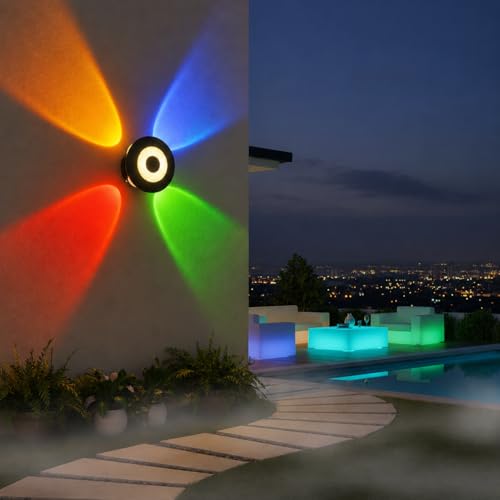 Image of FERA Waterproof Up Down Led Wall Lamp, Aluminium IP65 Body 4+1 Ray, Multycolor, Indoor /Outdoor Decorative Wall Sconce Light, (HaloBeam 4 Way Multi)