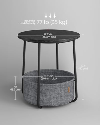 Vasagle ULET223B01 End Table, Small Bedside Table With Fabric Basket, Modern Nightstand, Round Side Table, For Living Room thumb #2