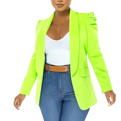 Puff Sleeve Blazers for Women 2023 Pad Shoulder Open Front Work Blazer Suit Business Solid Color Coats Office Jacket