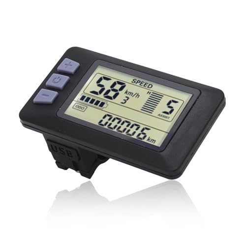 equlup Electric LCD Display Meter, P3H Electric Bike LCD Display Panel 24V 36V 48V 60V with 6PIN Water Proof Wire for 22.2mm Handlebars