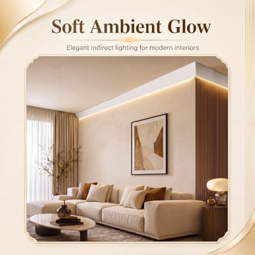 Image of Pushglossy 8 Pcs 47.24 inch(Total 31.5 Ft) Ceiling Crown Molding with LED Duct Kit for Seamless Ambient Accent Lighting Waterproof Channel for Easy LED Trim Moulding Strip Installation(Triangle)