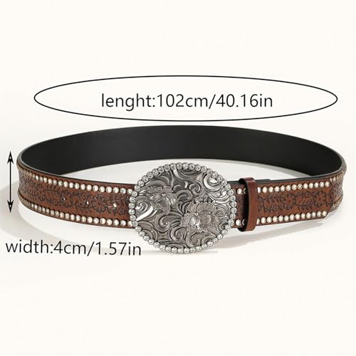 Image of Western-Leather-Belts-Women Vintage Waist-Belts with Hollow Out Flower