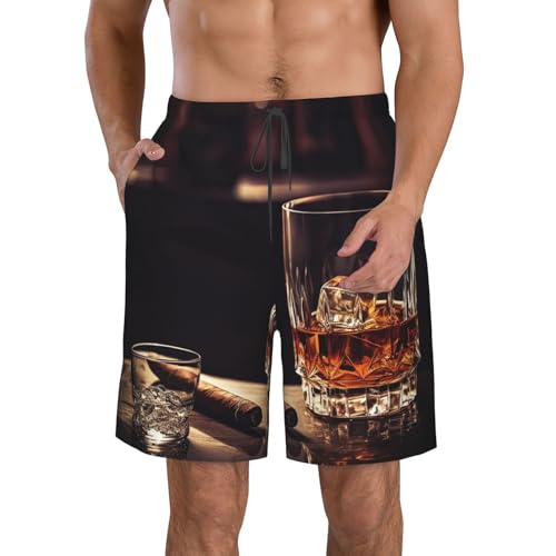 Men's Swim Trunks Quick Dry Board Shorts Mens Bathing Suit Swimsuits Whisky and Cigar Beach Shorts with Pockets