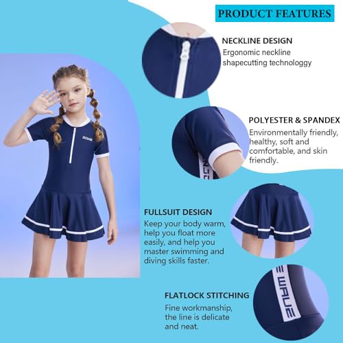 Image of karrack Girls Swimsuit Beach Sport Skirt hemt One Piece Swimsuit UPF 50+ Sun Protection Bathing Suits