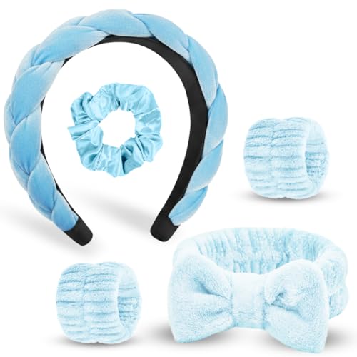 HOTUT Haarband Kosmetik,5 Stück Spa Stirnband Zum Waschen Des Gesichts Hautpflege Stirnbänder,Damen Spa Haarband,Make up Stirnband Handgelenk Waschband Set für Makeup und Hautpflege