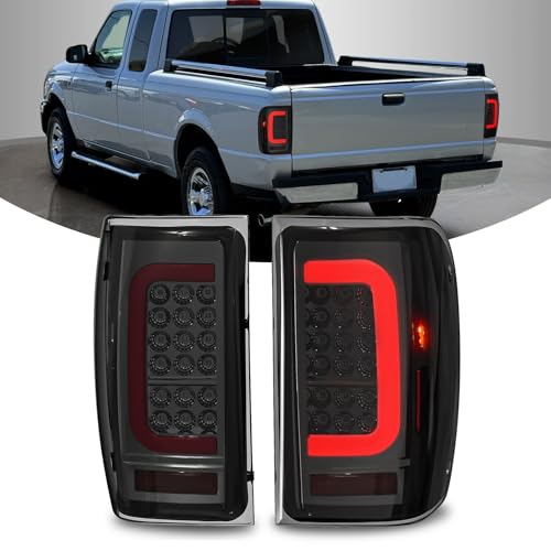 SINYATO Smoked LED Tail Lights Fits 2001-2011 Ford Ranger And Cab Models, DOT-Compliant, High-Visibility LED Design,Direct Halogen Replacement（Not For: STX trim or non-Ranger vehicles）