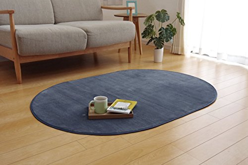 イケヒコ ラグ カーペット だ円形 無地 ピオニー 約100×140cm ブルー 洗える 抗菌 防臭 無地 #9810908