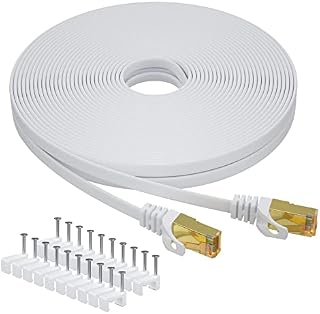 Aouensly Cat 7 Ethernet Cable 5m, High Speed Gigabit RJ45 Flat 10Gbps 600Mhz White Lan Network Internet Cable Compatible for Switch Router Modem Smart TV PC Laptop