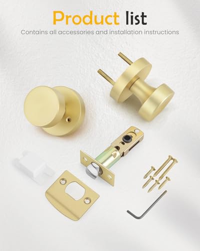 Image of Goldenwarm Gold Door Knobs Passage, Zinc Alloy Keyless Brushed Gold Door Knobs Interior for Hallway & Closet & Living Room, Non-Locking Function, Adjustable & Reversible (4 Pack)